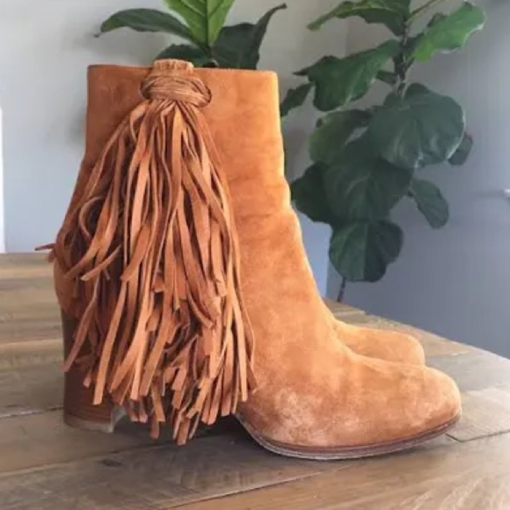 Christian Louboutin Jimmynetta 70 Velours Cuoio Suede Fringe Tassel Ankle Boot S